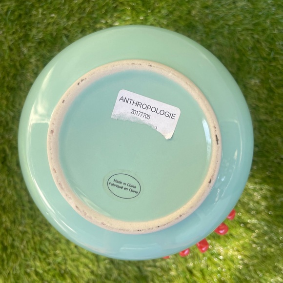 Anthropologie Chrysanthemum Mint and Coral Vase | NWT - Picture 4 of 6